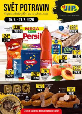 jip - Budoucí JIP - Svět potravin - Brno, Ostrava - Hrabová, Praha - Bořanovice, Jilemnice, Karlovy Vary, Olomouc, Pardubice, Zlín, Polička leták platný od středy 15.07.2026 do úterý 21.07.2026