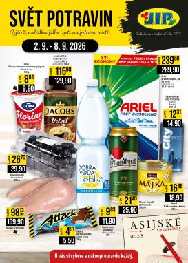 jip - Budoucí JIP - Svět potravin - Brno, Ostrava - Hrabová, Praha - Bořanovice, Jilemnice, Karlovy Vary, Olomouc, Pardubice, Zlín, Polička leták platný od středy 02.09.2026 do úterý 08.09.2026