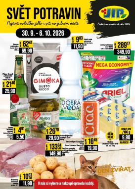 jip - JIP - Svět potravin - Brno, Ostrava - Hrabová, Praha - Bořanovice, Jilemnice, Karlovy Vary, Olomouc, Pardubice, Zlín, Polička leták na příští týden od středy 30.09.2026 do úterý 06.10.2026