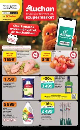auchan - A jövőbeli Auchan szupermarket akciós újság csütörtöktől 2026.10.22.-tól szerdától 2026.10.28.-ig érvényes.