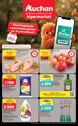 auchan - A jövőbeli Auchan Hipermarket akciós újság csütörtöktől 2026.10.22.-tól szerdától 2026.10.28.-ig érvényes.