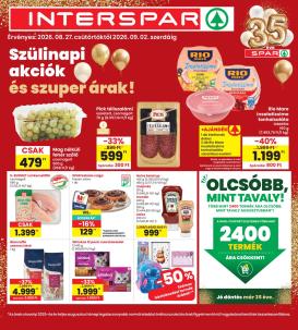 spar - INTERSPAR hirdetmény a következő hétre csütörtöktől 2026.08.27.-tól szerdától 2026.09.02.-ig