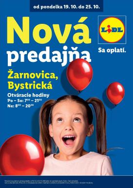 lidl - Nový Lidl - Nová predajňa v Žarnovici leták od pondelka, 19.10.2026 do nedele, 25.10.2026
