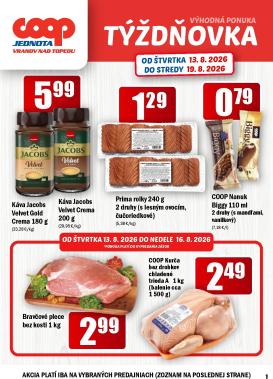coop-jednota - Aktuálny COOP Jednota - Vranov nad Topľou leták od štvrtka, 13.08.2026 do stredy, 19.08.2026