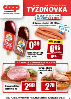 coop-jednota - Aktuálny COOP Jednota - Vranov nad Topľou leták od štvrtka, 20.08.2026 do stredy, 26.08.2026