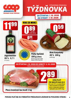 coop-jednota - Aktuálny COOP Jednota - Vranov nad Topľou leták od štvrtka, 01.10.2026 do stredy, 07.10.2026