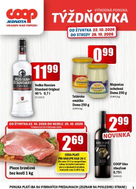 coop-jednota - Aktuálny COOP Jednota - Vranov nad Topľou leták od štvrtka, 22.10.2026 do stredy, 28.10.2026