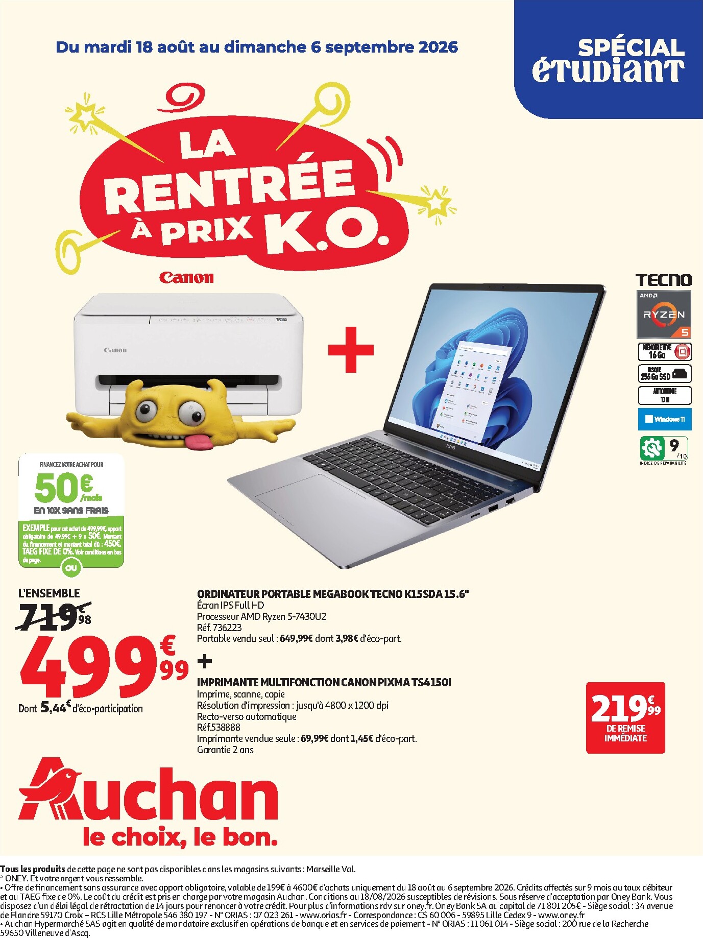 auchan - Auchan - Promos rentrée étudiants - Hypermarché folder voor volgende week van dinsdag 18/08/2026 tot zondag 06/09/2026