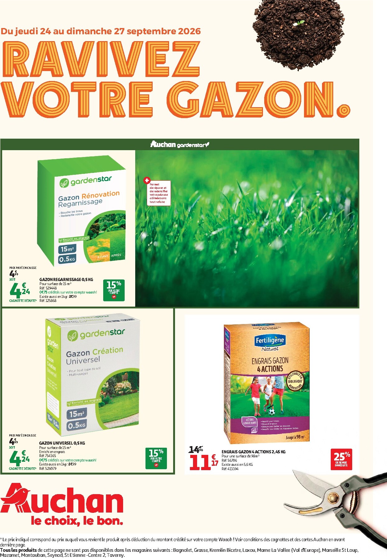auchan - Toekomstige Auchan - Ravivez Votre Gazon folder geldig van donderdag 24/09/2026 tot zondag 27/09/2026