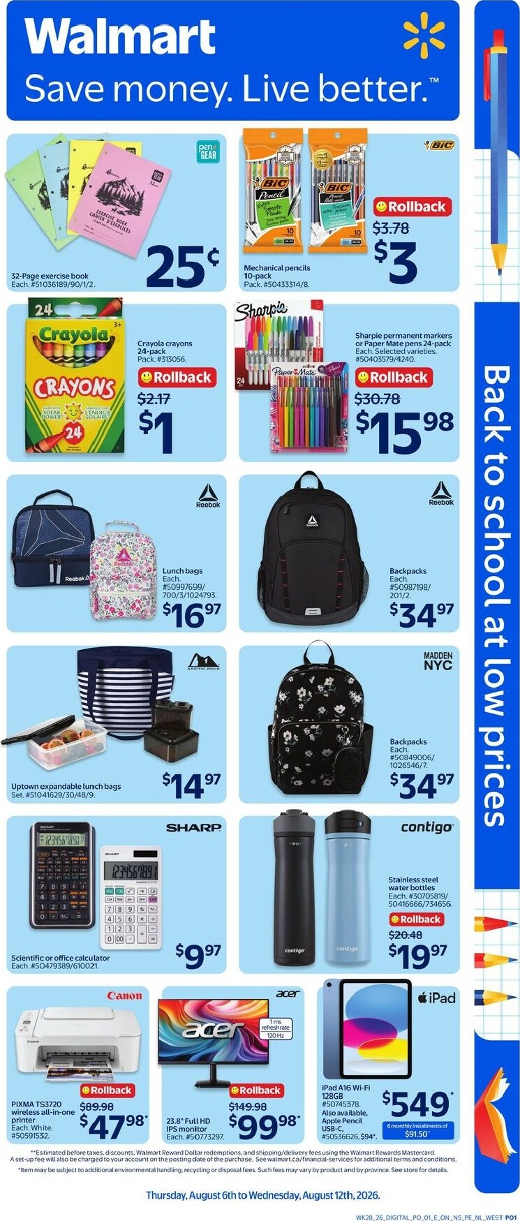 walmart - Walmart - Back to School Flyer Valid from 2026-08-06 to 2026-08-12