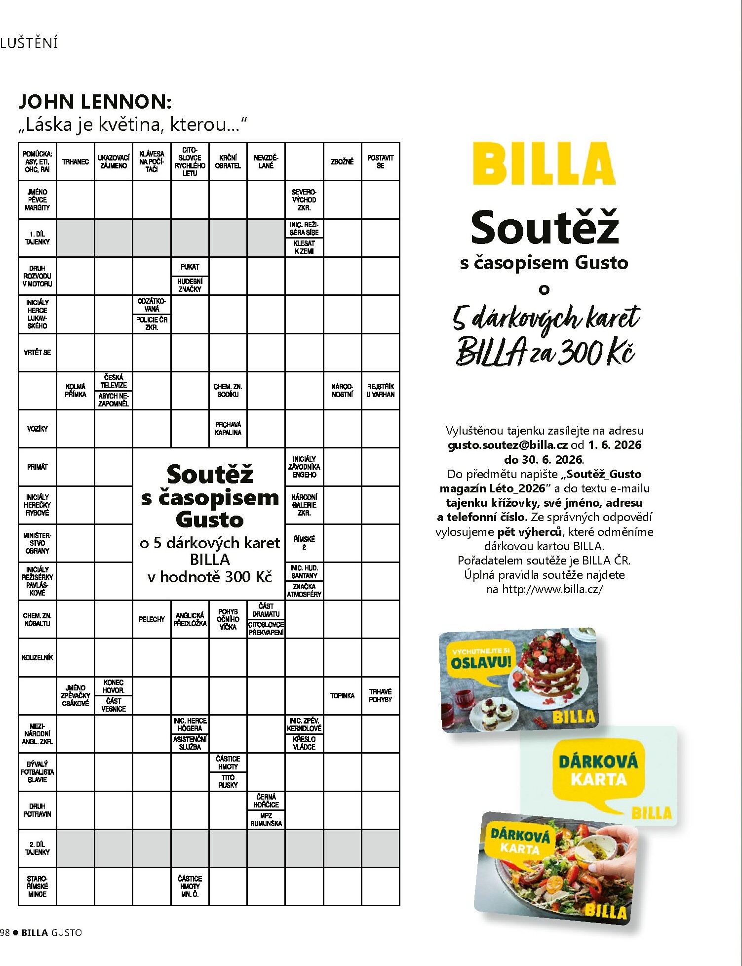 billa - Aktuální Billa - Gusto magazín leták platný od pondělí 01.06.2026 do úterý 30.06.2026 - page: 98