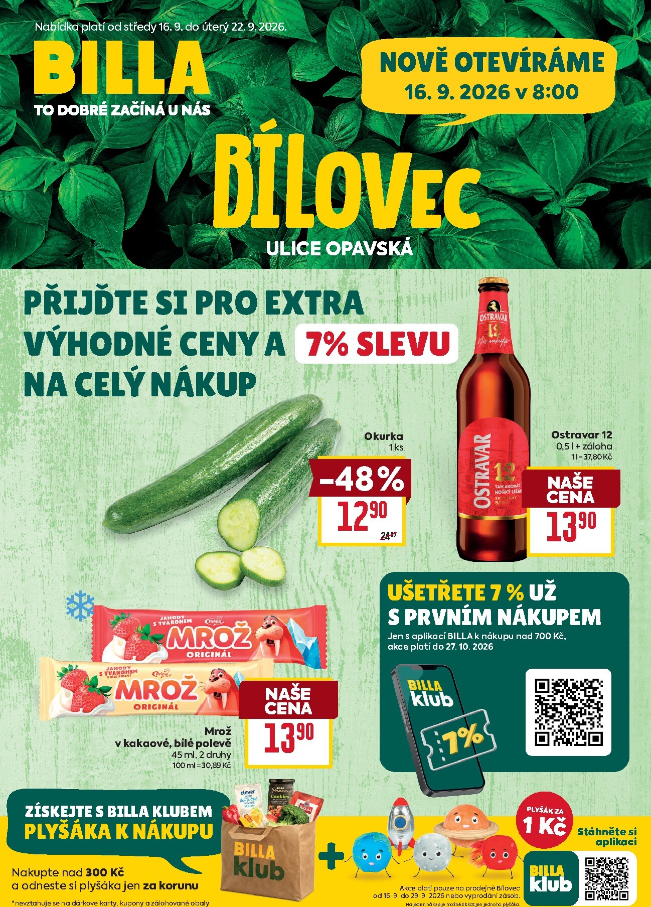 billa - Budoucí Billa - Bílovec leták platný od středy 16.09.2026 do úterý 22.09.2026