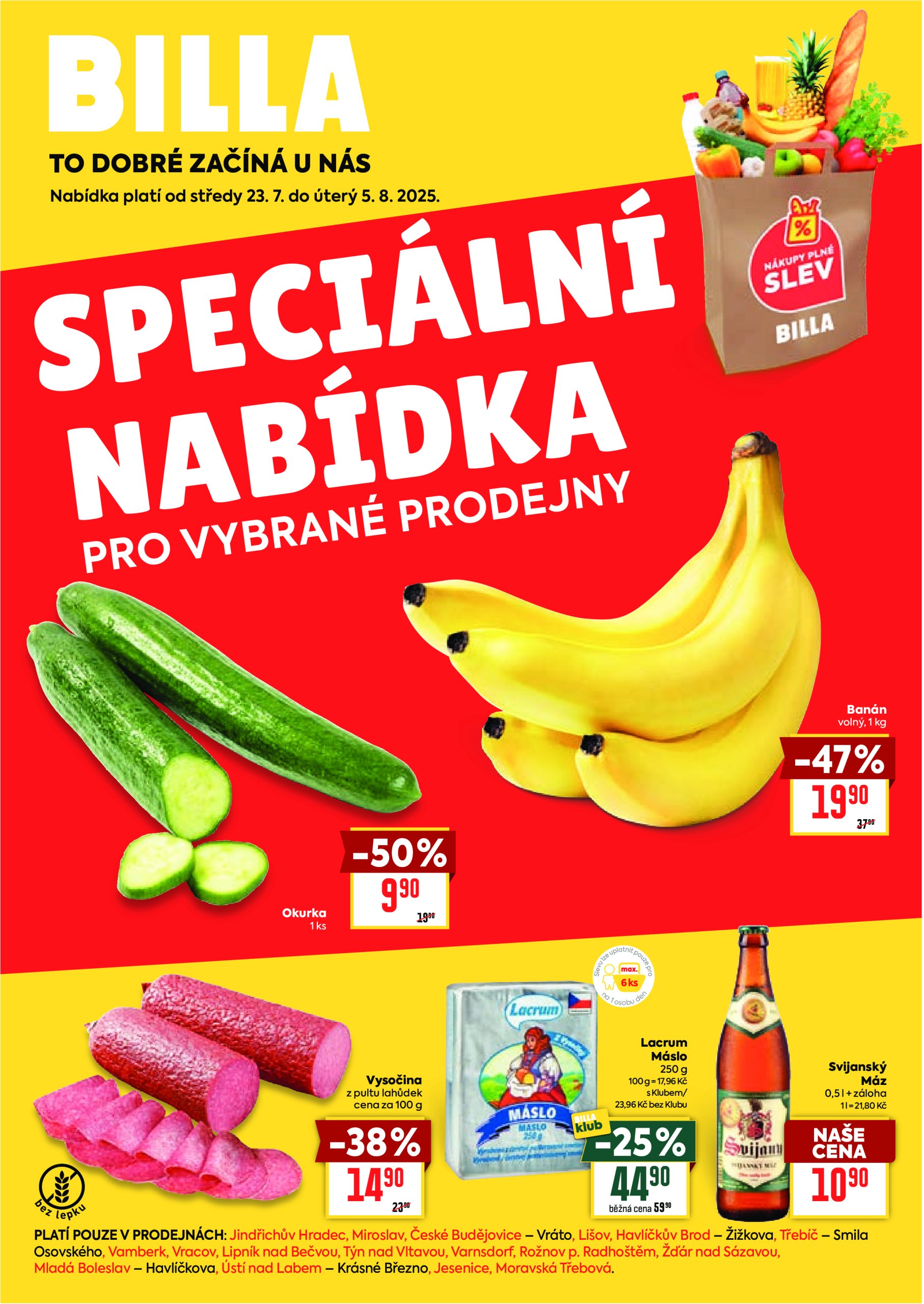 billa - Leták Billa - Speciální nabídka: vybrané prodejny od 23.07. do 05.08.