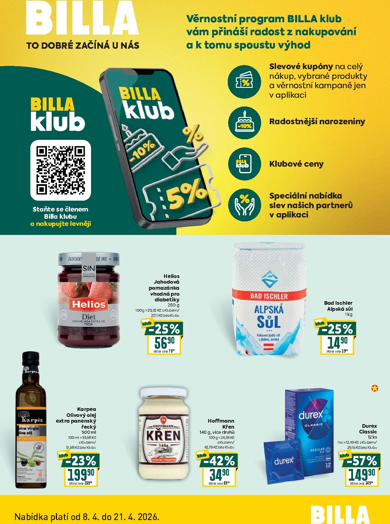 billa - Aktuální Billa Klub leták platný od středy 08.04.2026 do úterý 21.04.2026