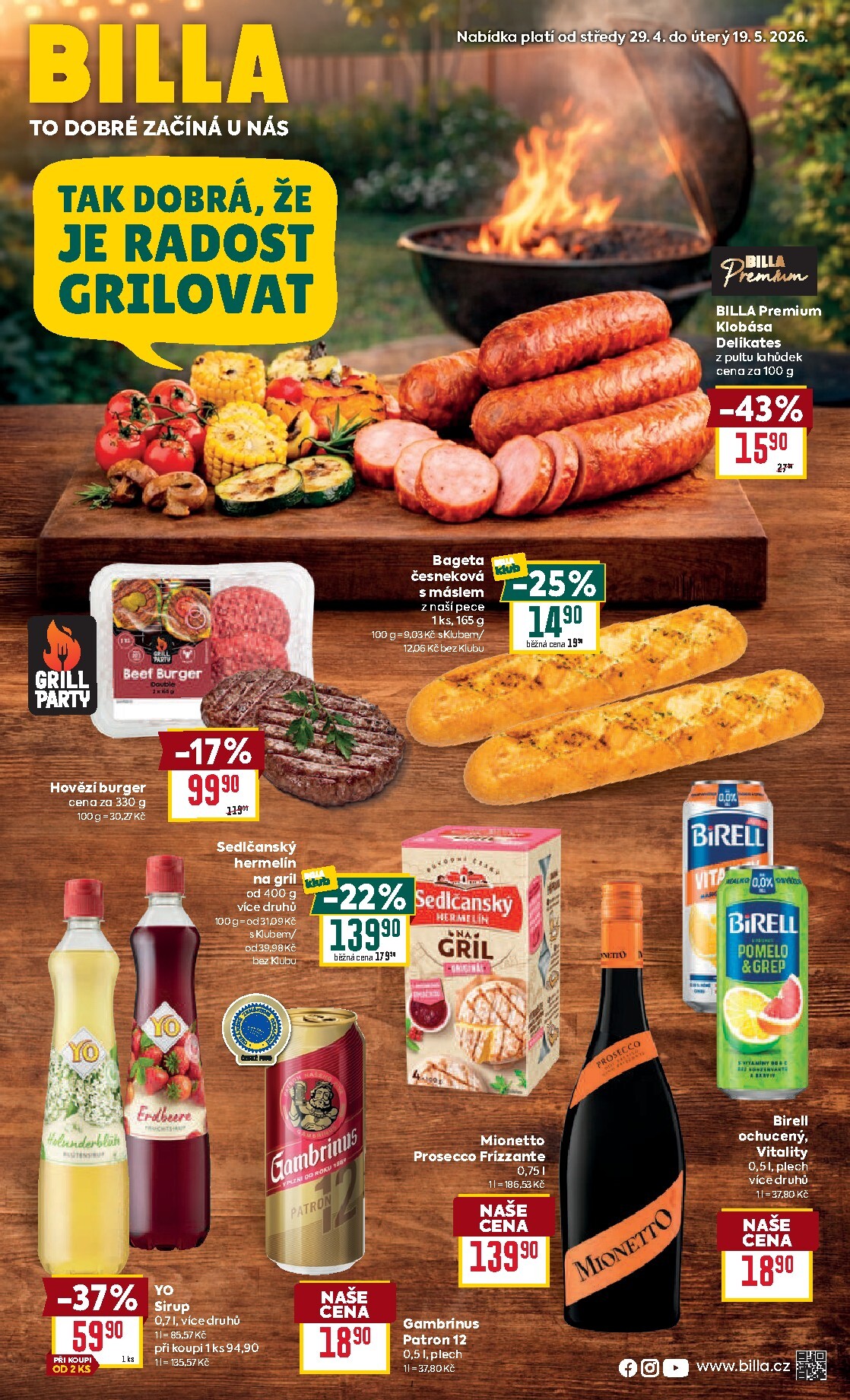 billa - Aktuální Billa - Grilování leták platný od středy 29.04.2026 do úterý 19.05.2026