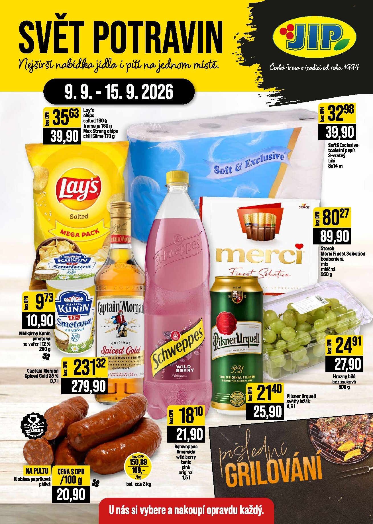 jip - Budoucí JIP - Svět potravin - Brno, Ostrava - Hrabová, Praha - Bořanovice, Jilemnice, Karlovy Vary, Olomouc, Pardubice, Zlín, Polička leták platný od středy 09.09.2026 do úterý 15.09.2026