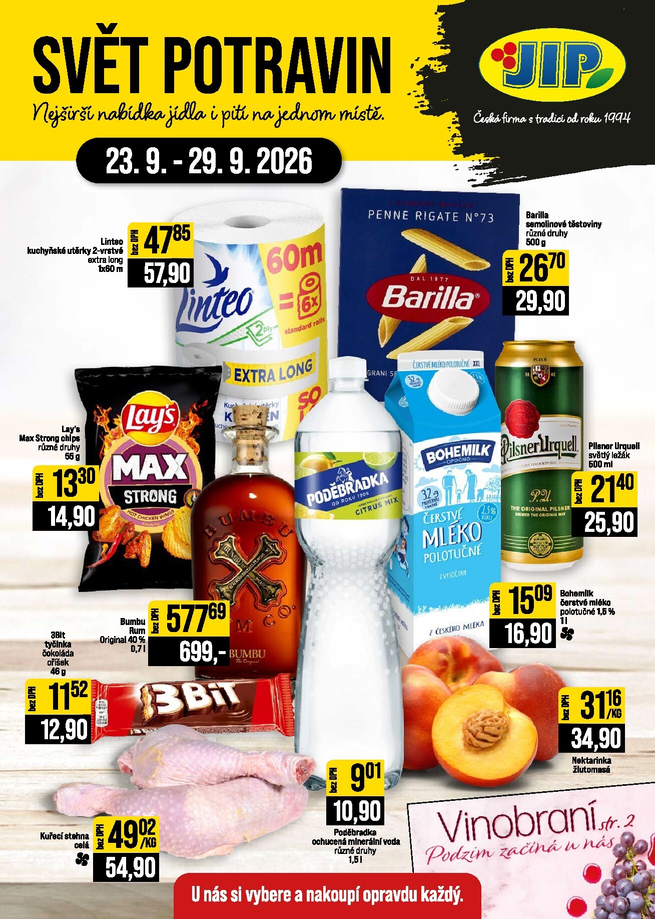 jip - JIP - Svět potravin - Brno, Ostrava - Hrabová, Praha - Bořanovice, Jilemnice, Karlovy Vary, Olomouc, Pardubice, Zlín, Polička leták na příští týden od středy 23.09.2026 do úterý 29.09.2026