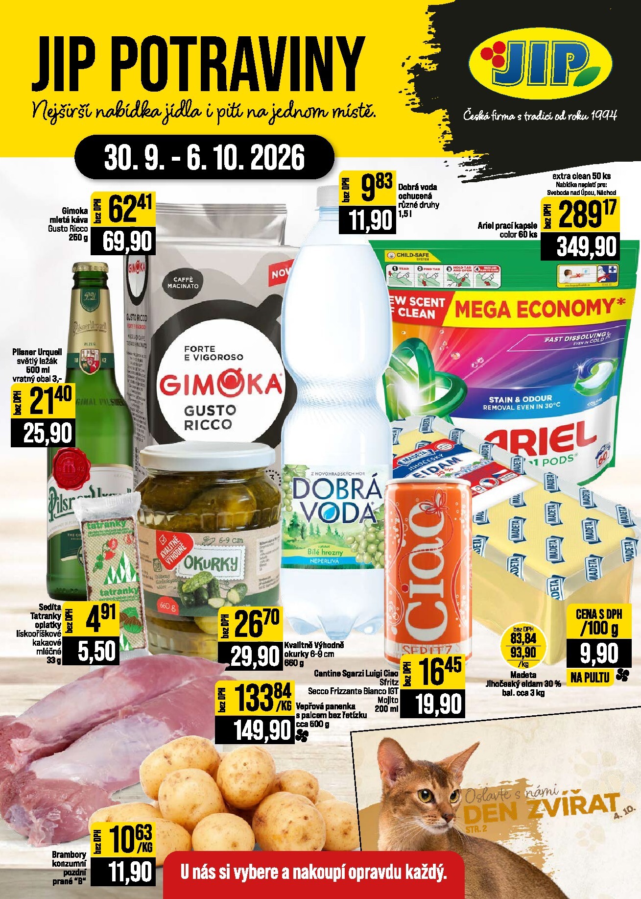 jip - JIP - České Budějovice, Most, Svoboda nad Úpou, Náchod, Sušice leták na příští týden od středy 30.09.2026 do úterý 06.10.2026