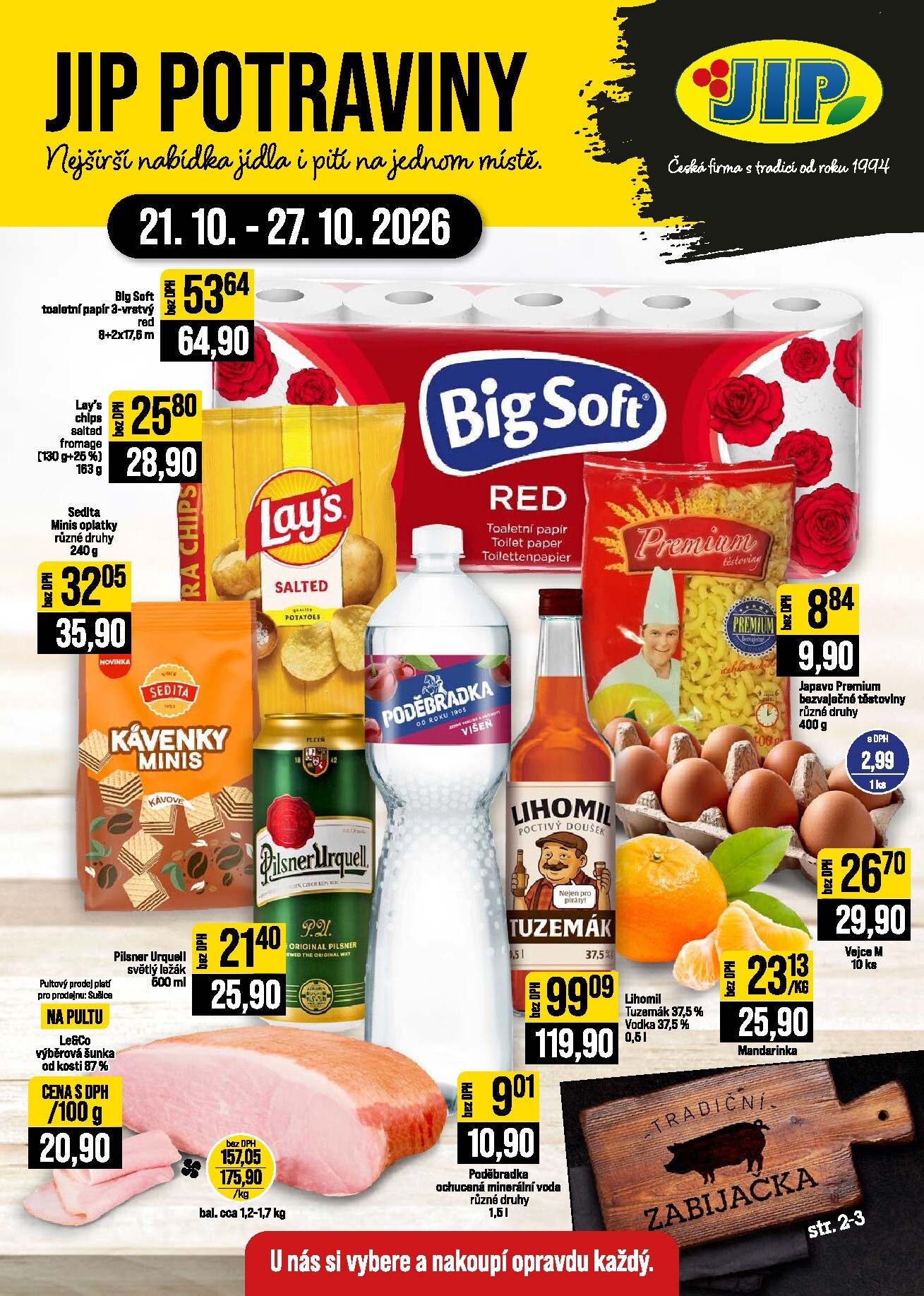 jip - JIP - České Budějovice, Most, Svoboda nad Úpou, Náchod, Sušice leták na příští týden od středy 21.10.2026 do úterý 27.10.2026