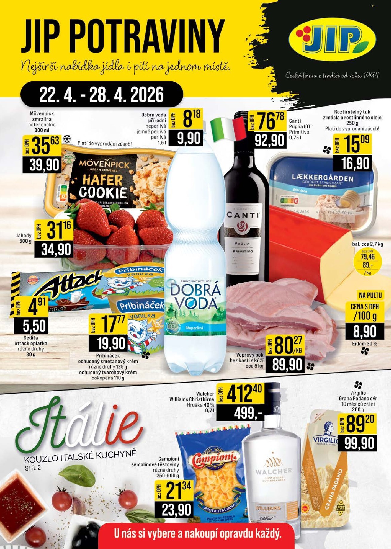 jip - JIP - České Budějovice, Most, Svoboda nad Úpou, Náchod, Sušice leták na příští týden od středy 22.04.2026 do úterý 28.04.2026