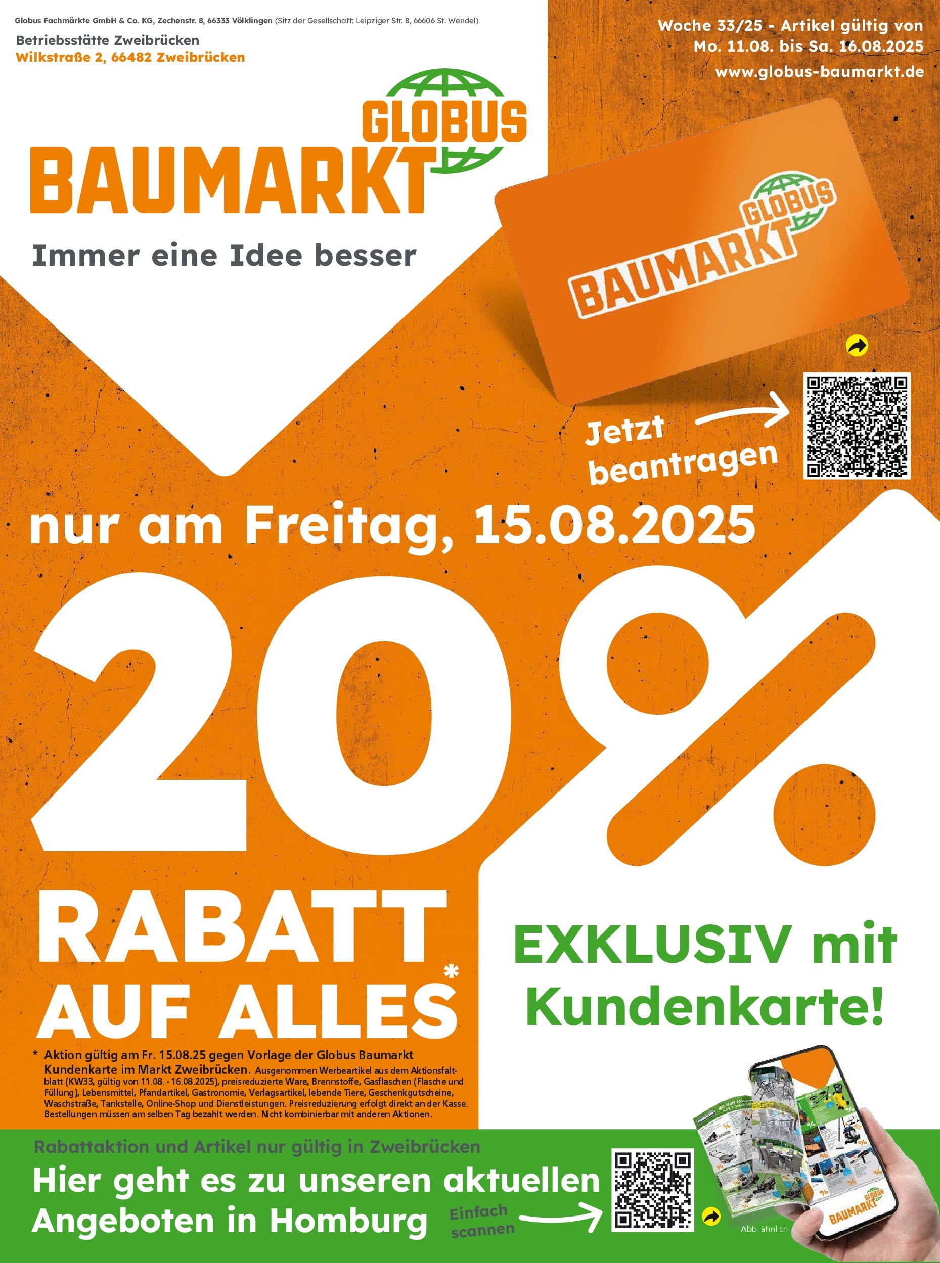 globus-baumarkt - Globus Baumarkt - Zweibrücken-Prospekt gültig vom 11.08. bis 16.08. - page: 1