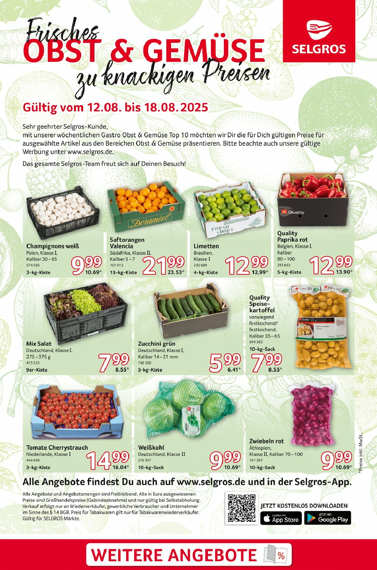 selgros - Selgros - Obst & Gemüse-Prospekt gültig vom 12.08. bis 18.08.