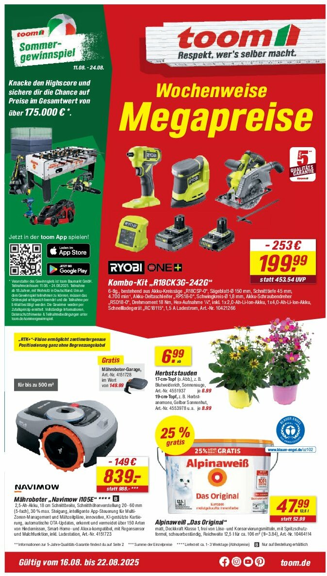 toom - Toom-Prospekt gültig vom 16.08. bis 22.08. - page: 1