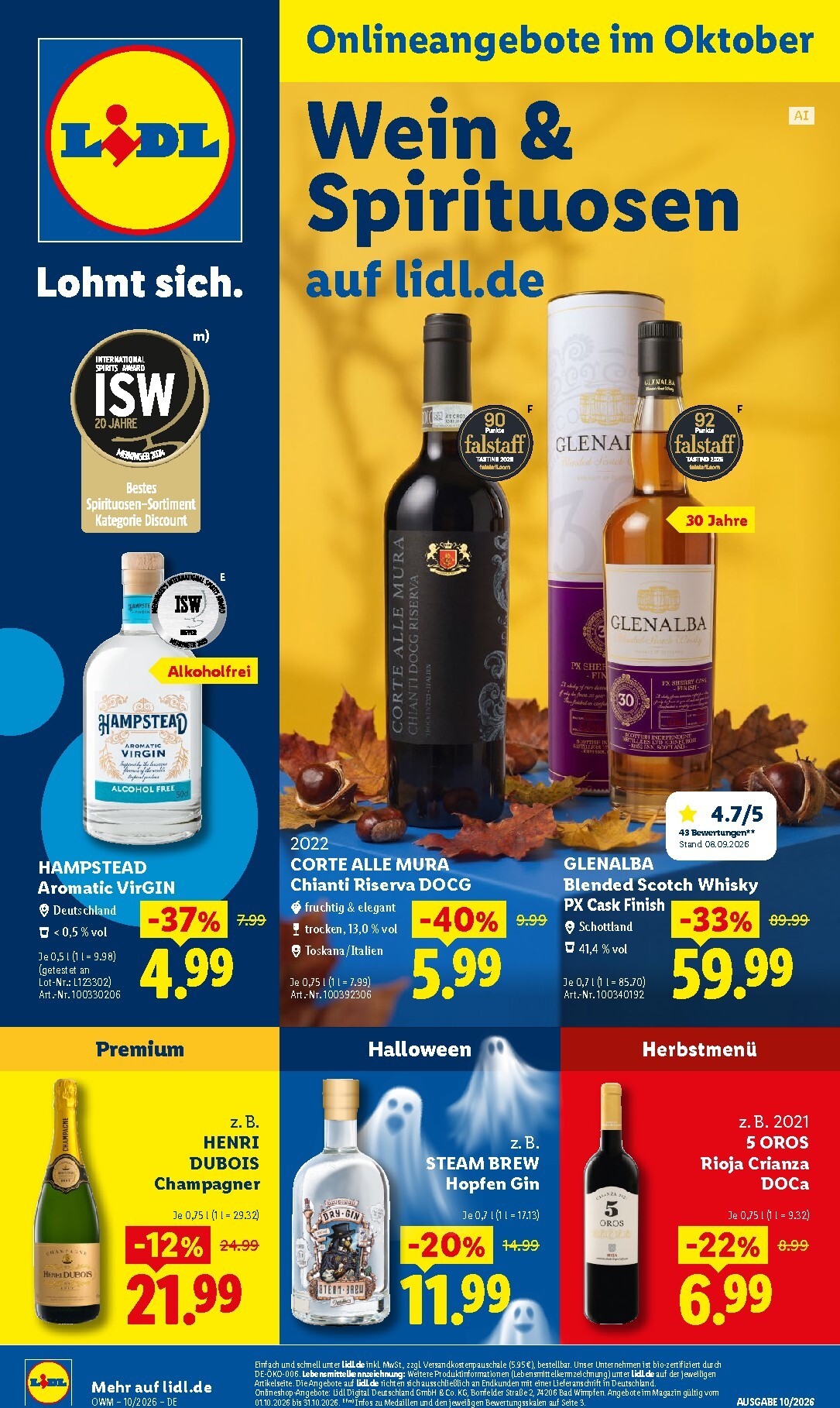 lidl - Lidl - Wein & Spirituosen Prospekt – von Donnerstag 01.10.2026 bis Samstag 31.10.2026 - page: 1