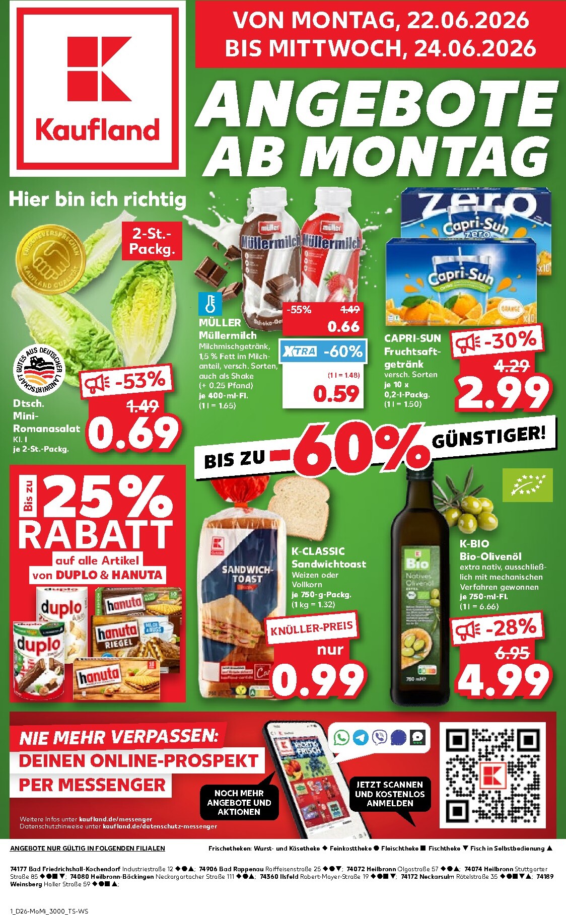 kaufland - Kaufland - Angebote ab Montag Prospekt nächste Woche – von Montag 22.06.2026 bis Mittwoch 24.06.2026