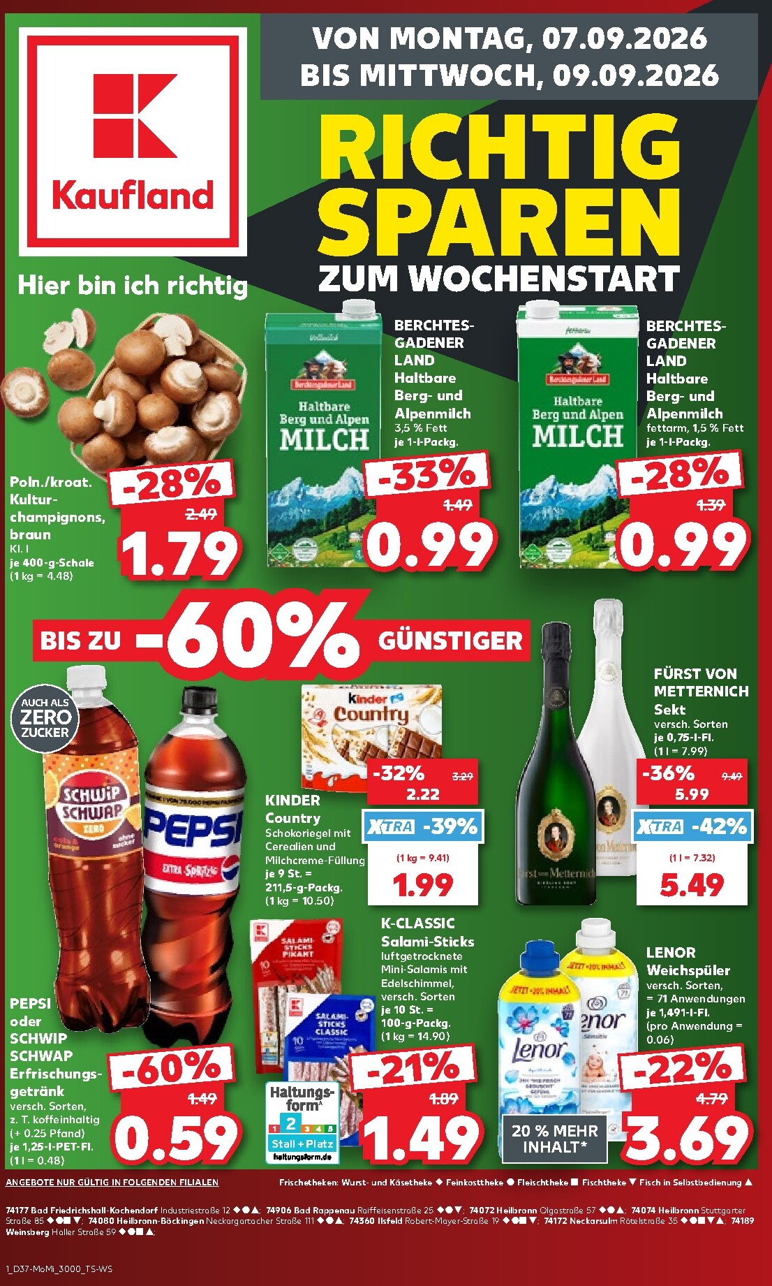 kaufland - Kaufland - Richtig Sparen Prospekt nächste Woche – von Montag 07.09.2026 bis Mittwoch 09.09.2026
