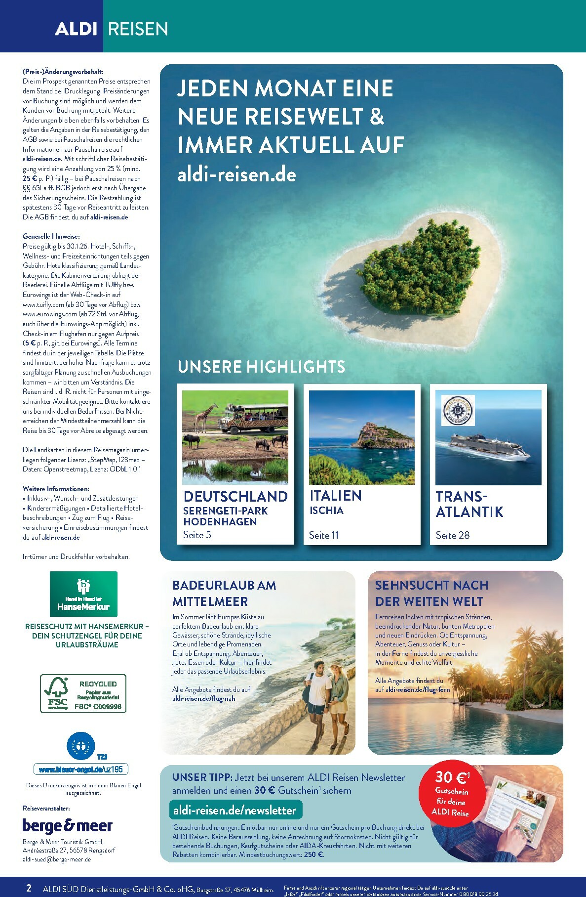 aldi - ALDI SÜD - Reisemagazin-Prospekt gültig vom 01.01. bis 31.01. - page: 2