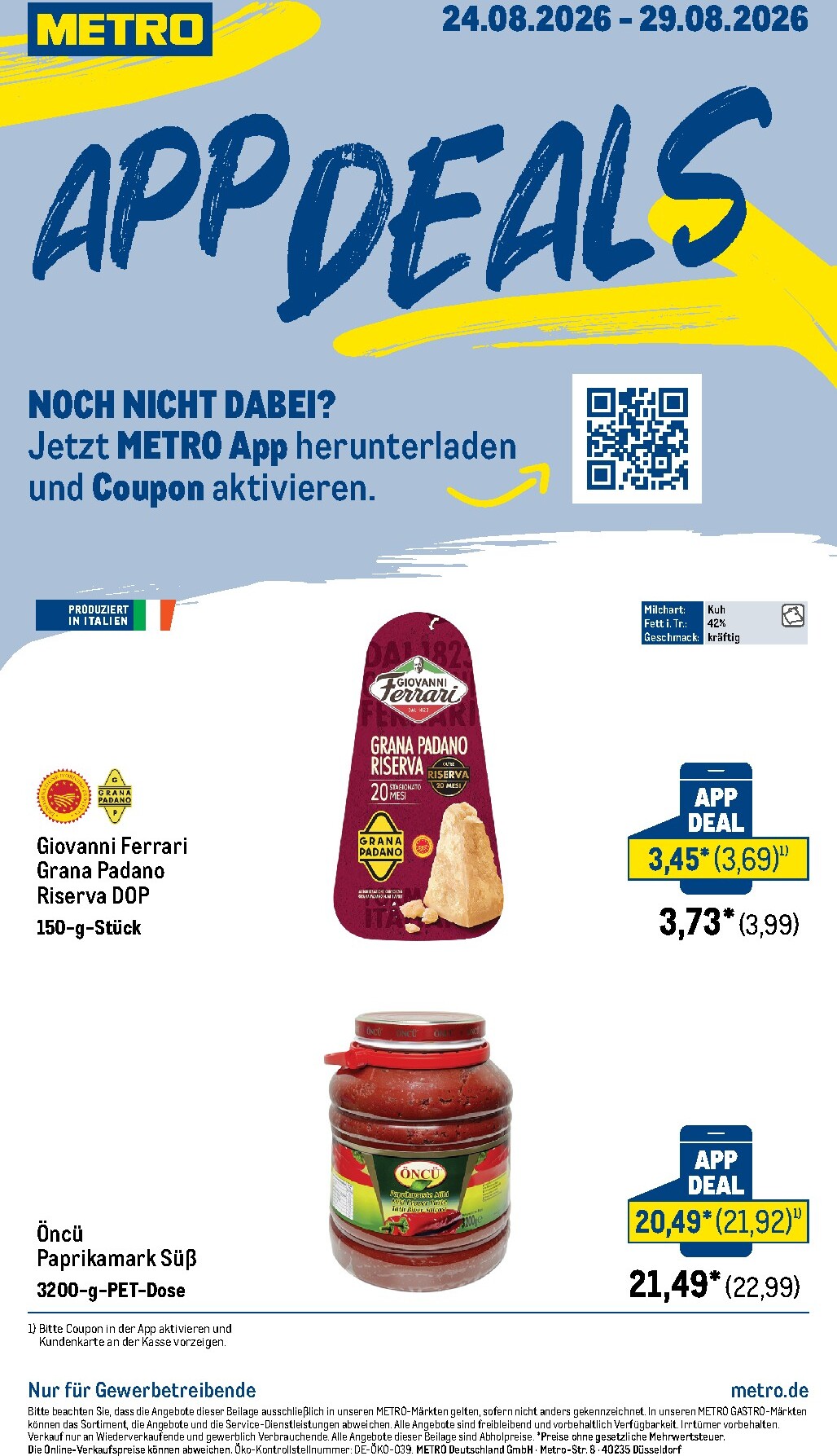metro - Metro - App Prospekt nächste Woche – von Montag 24.08.2026 bis Samstag 29.08.2026 - page: 1