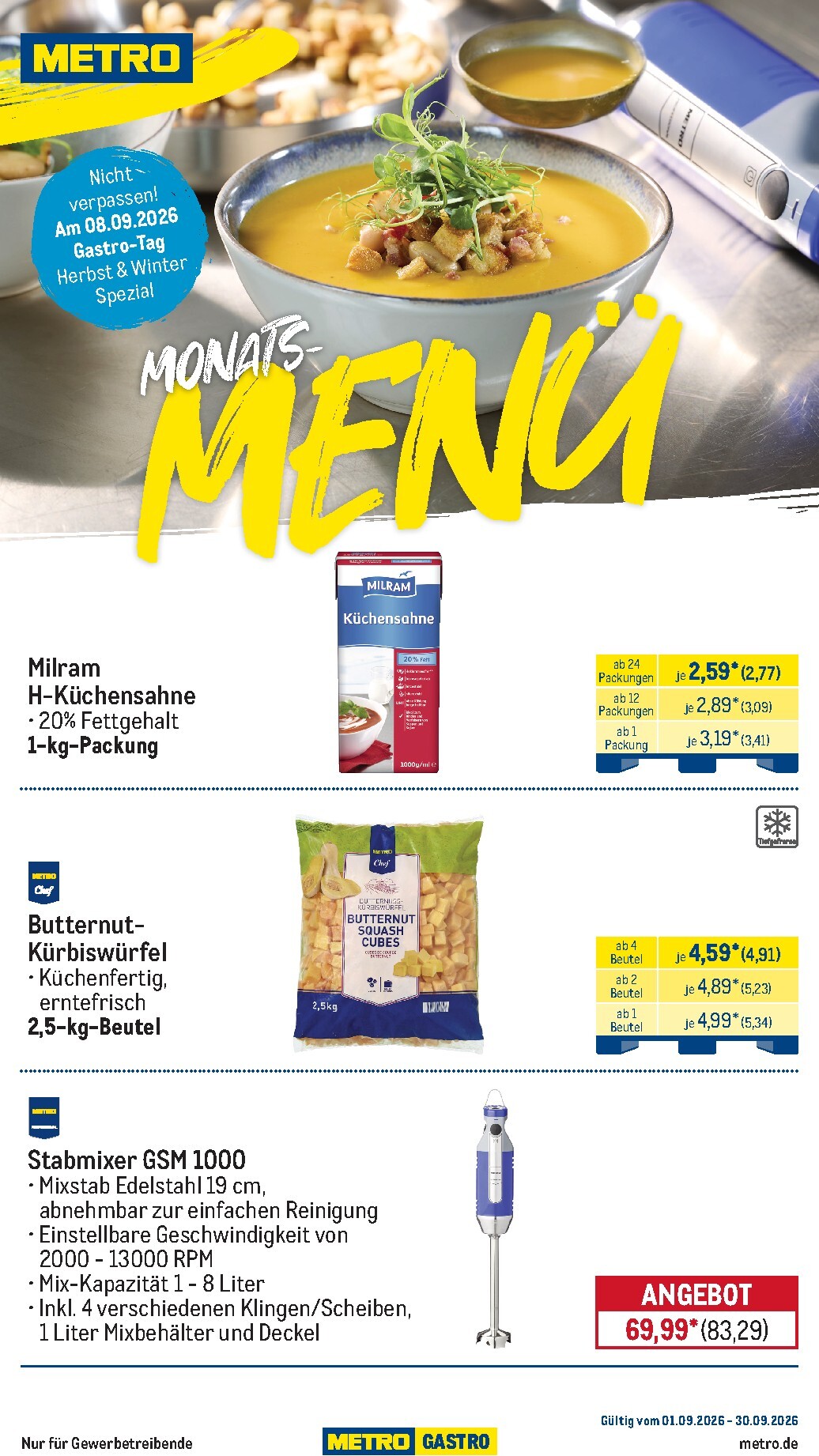 metro - Metro - Monats Menü Prospekt – von Dienstag 01.09.2026 bis Mittwoch 30.09.2026