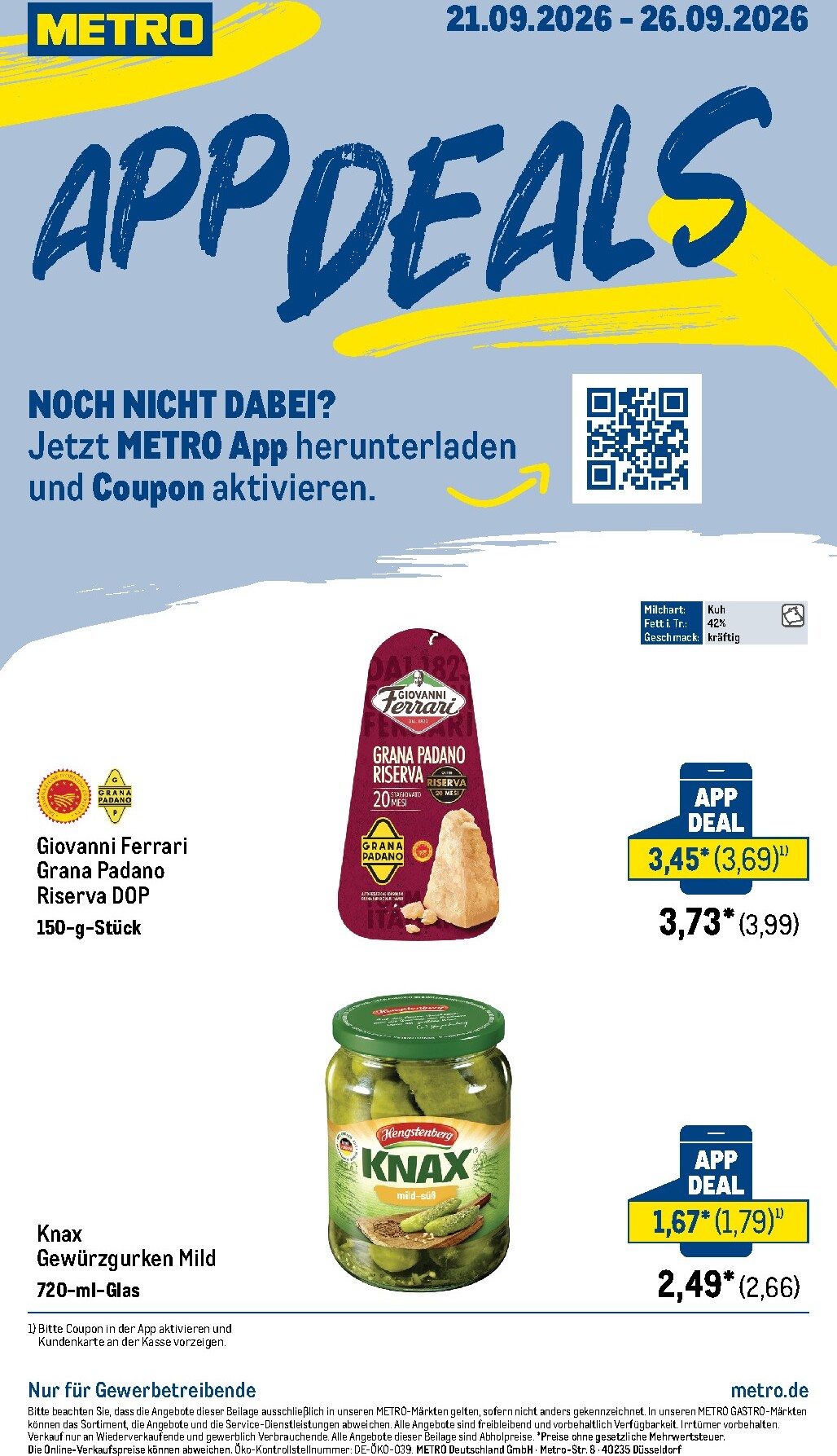 metro - Metro - App Deals Prospekt nächste Woche – von Montag 21.09.2026 bis Samstag 26.09.2026