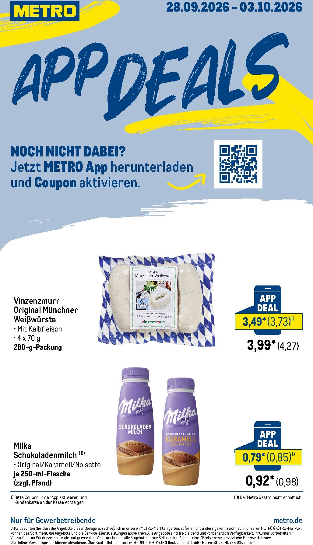 metro - Metro - App Deals Prospekt nächste Woche – von Montag 28.09.2026 bis Samstag 03.10.2026