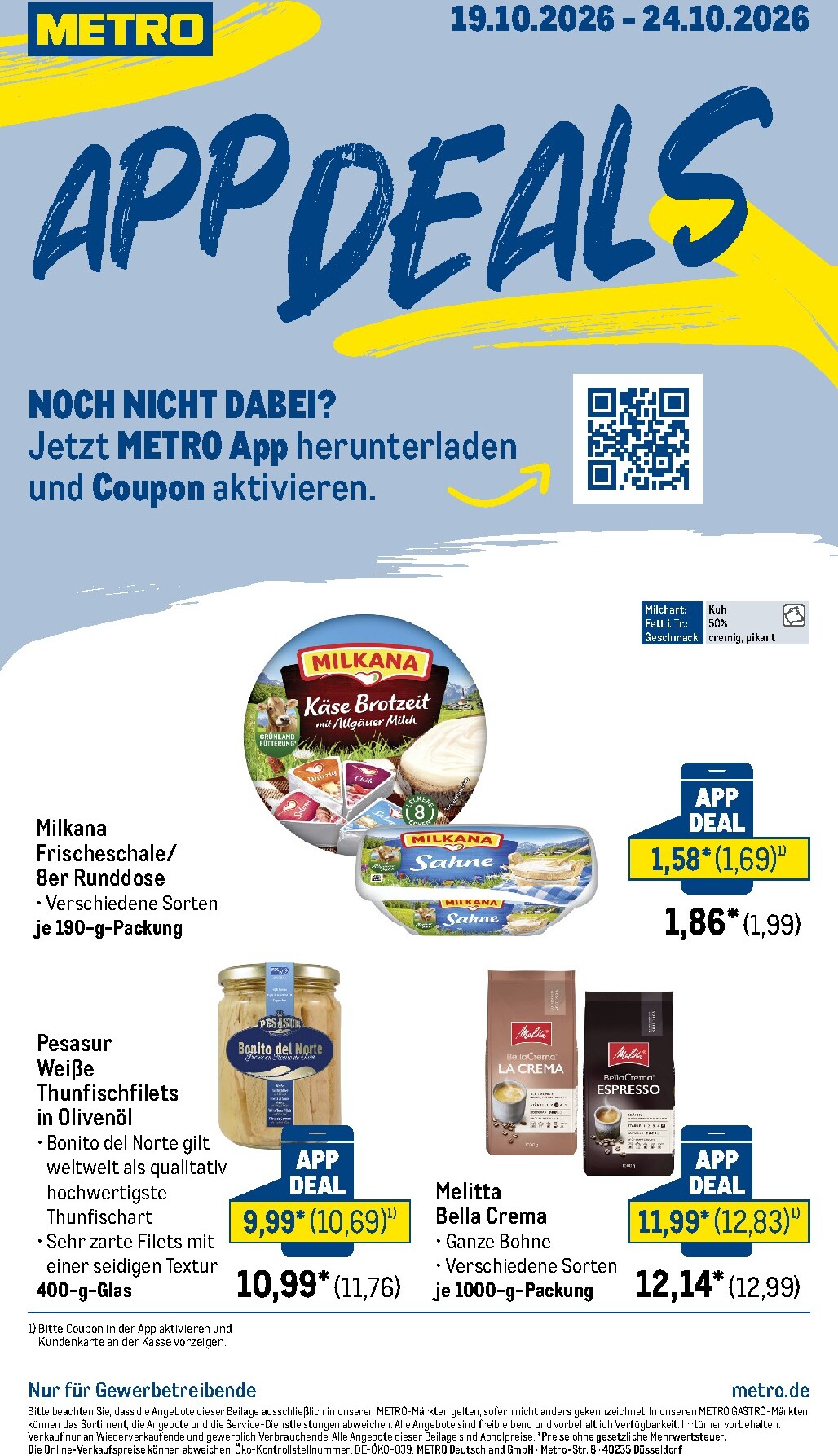 metro - Metro - App Deals Prospekt nächste Woche – von Montag 19.10.2026 bis Samstag 24.10.2026 - page: 1