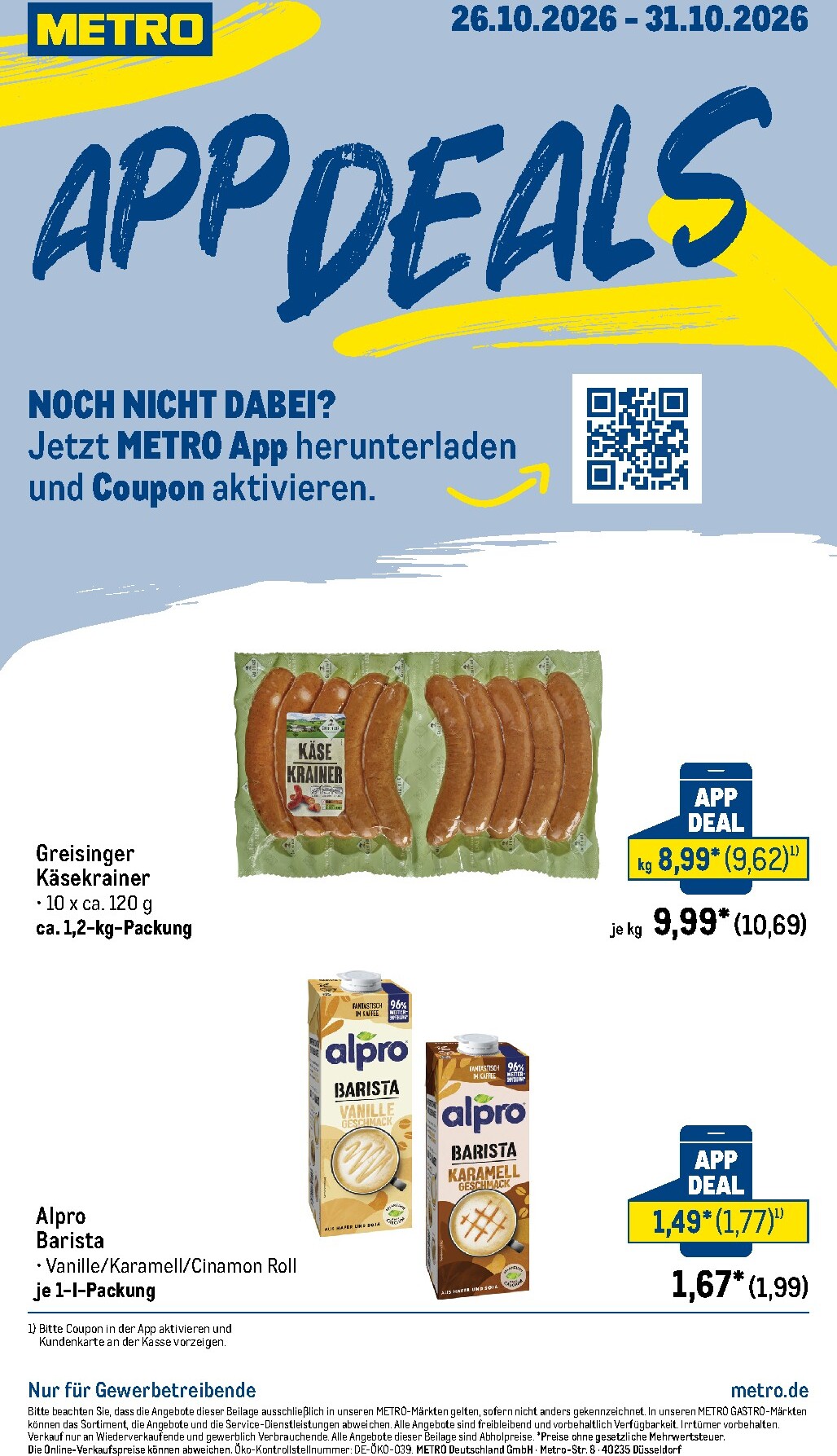 metro - Metro - App Deals Prospekt nächste Woche – von Montag 26.10.2026 bis Samstag 31.10.2026 - page: 1