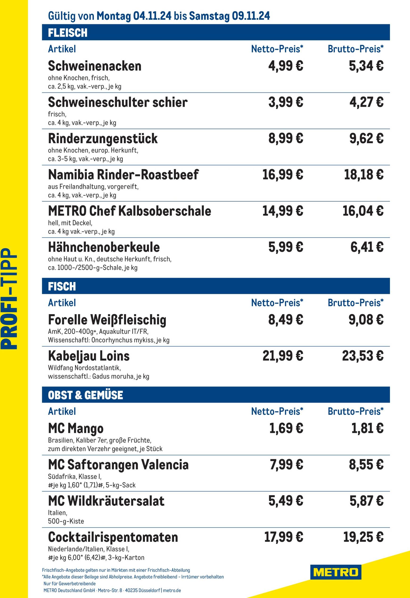 metro - Metro - Profi-Tipp-Prospekt gültig von 04.11. bis 09.11.