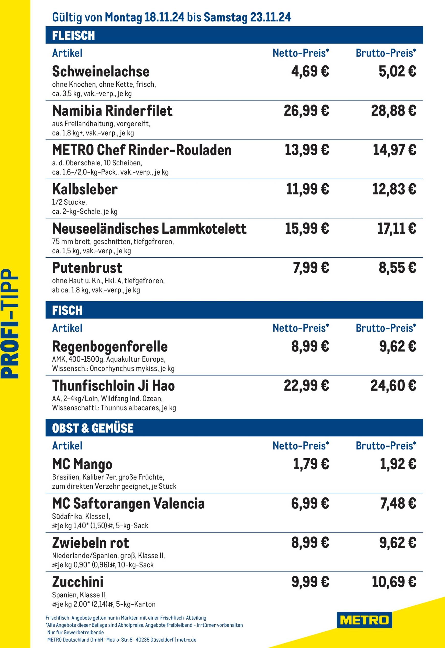 metro - Metro - Profi-Tipp-Prospekt gültig von 18.11. bis 23.11.