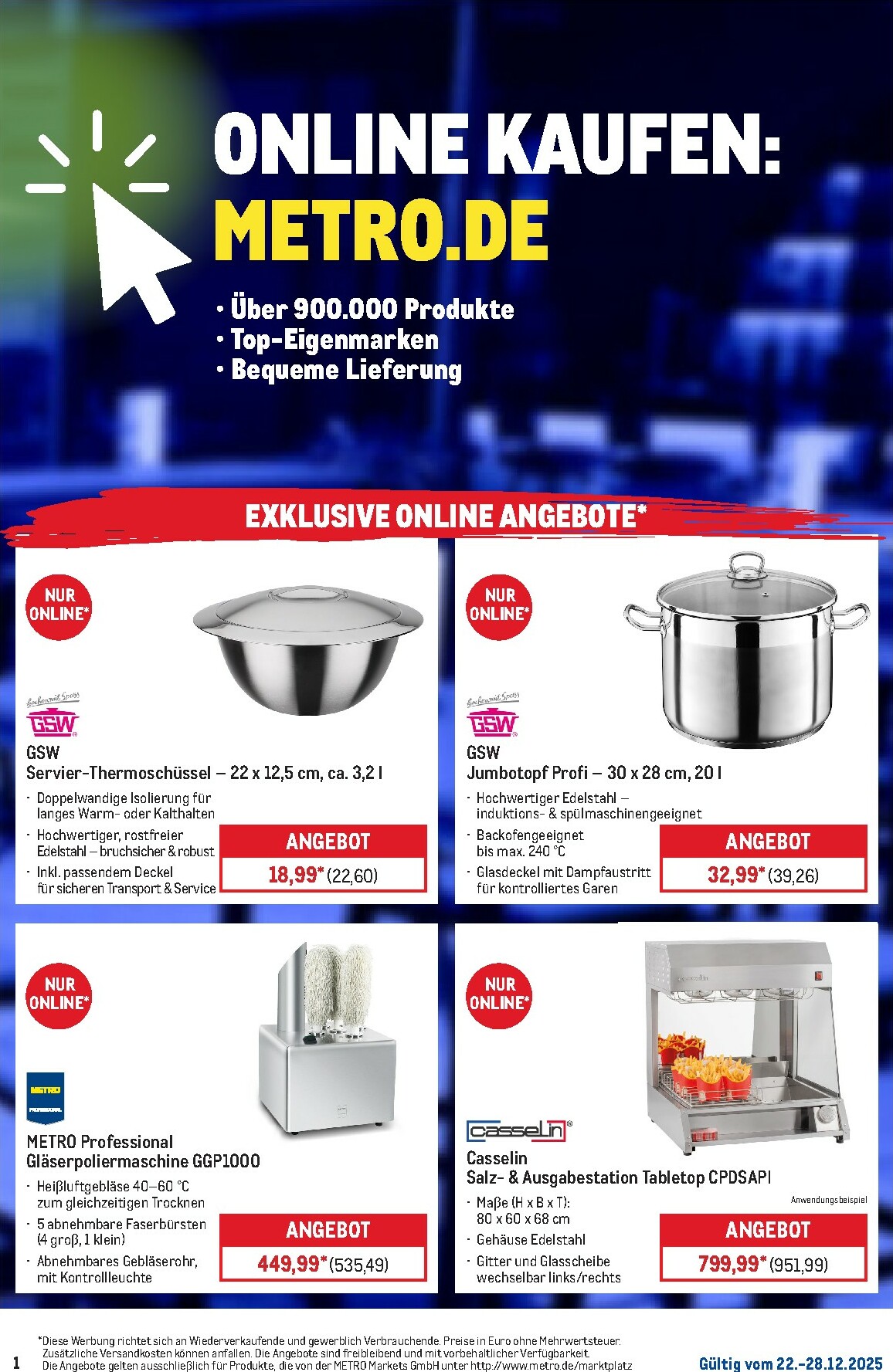 metro - Metro - Online: Wochen-Angebote-Prospekt gültig vom 22.12. bis 28.12.