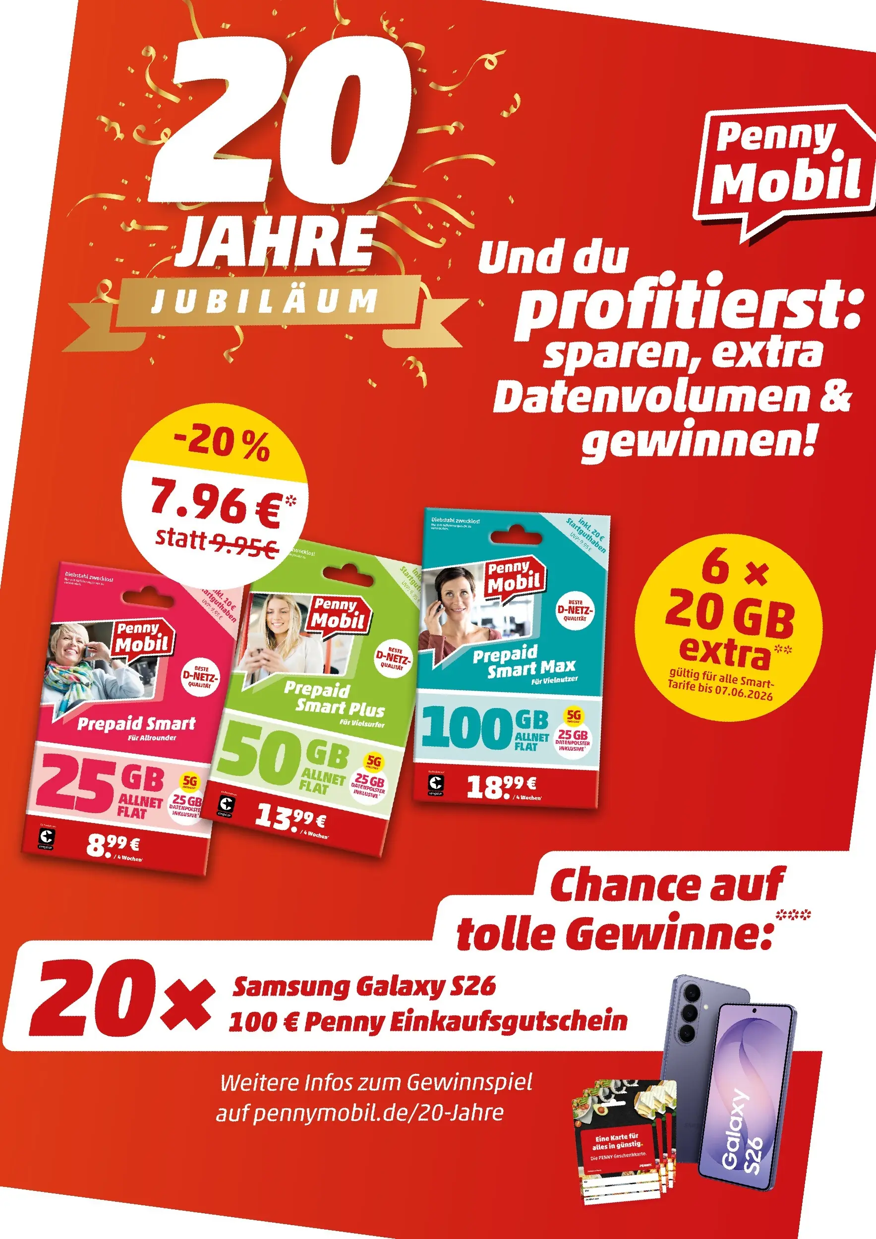 penny - PENNY - Congstar: 20 Jahre Jubiläum! Prospekt – von Sonntag 24.05.2026 bis Montag 25.05.2026