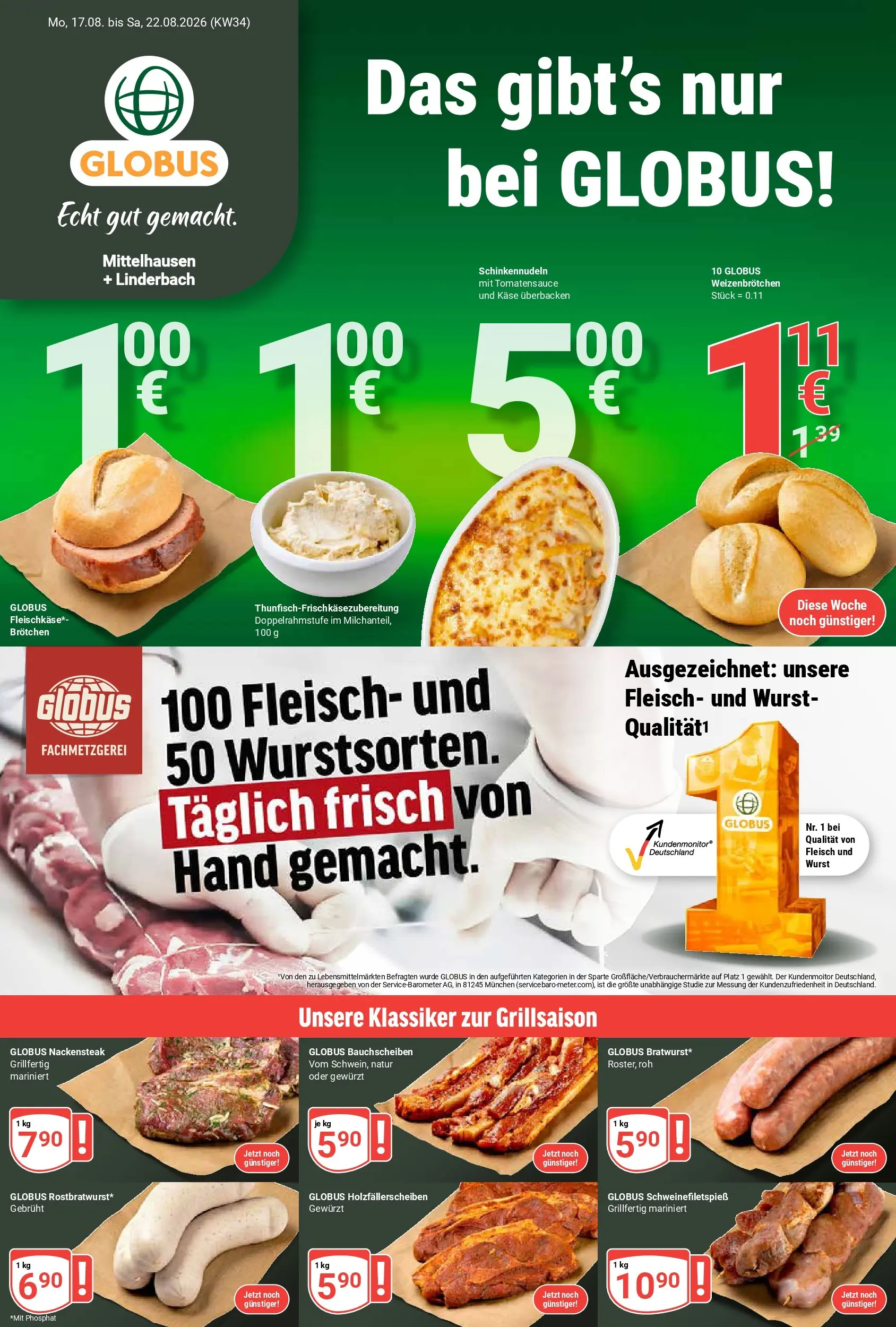 globus - Globus - Mittelhausen + Linderbach Prospekt nächste Woche – von Montag 17.08.2026 bis Samstag 22.08.2026