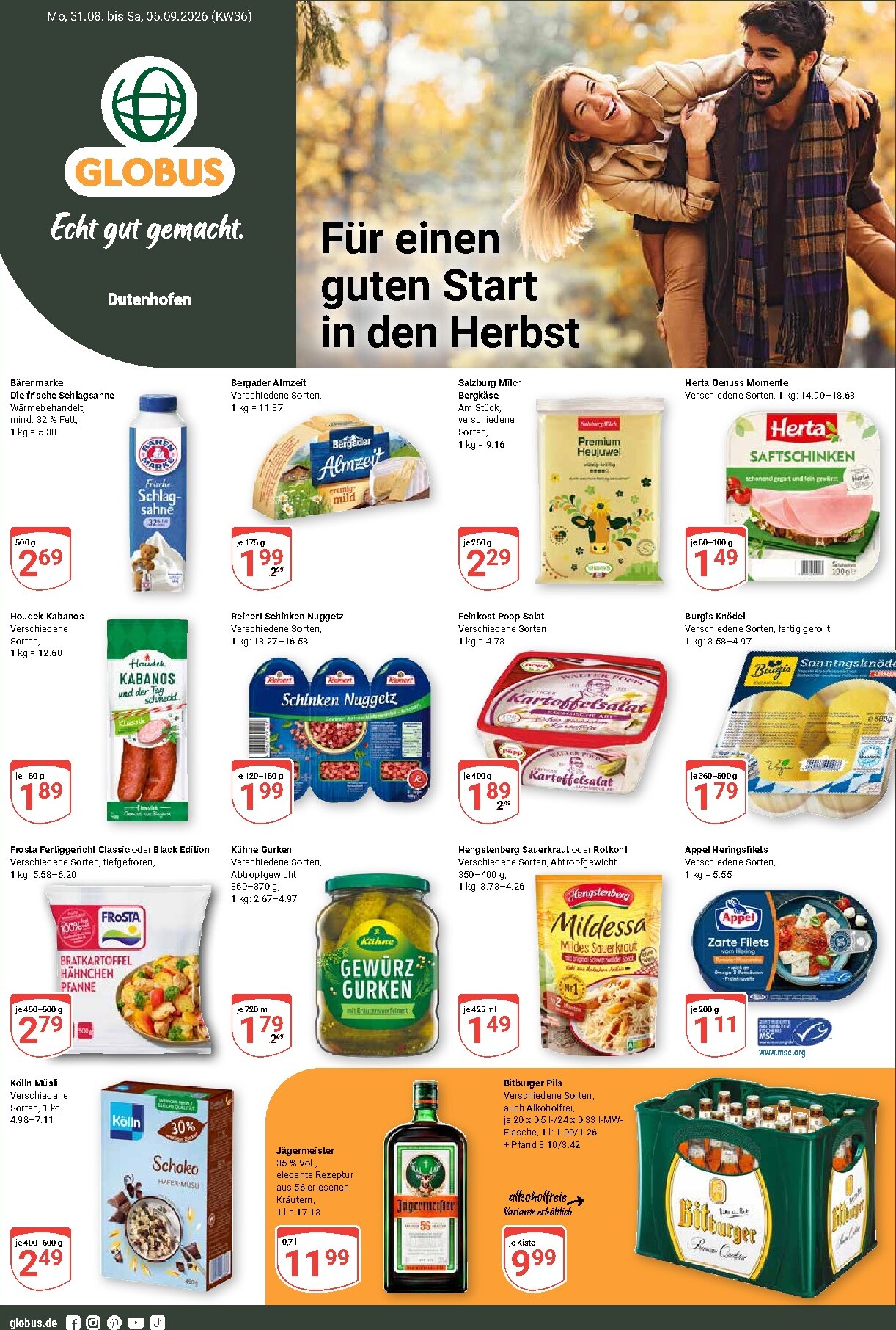 globus - Globus - Dutenhofen Prospekt nächste Woche – von Montag 31.08.2026 bis Samstag 05.09.2026 - page: 1