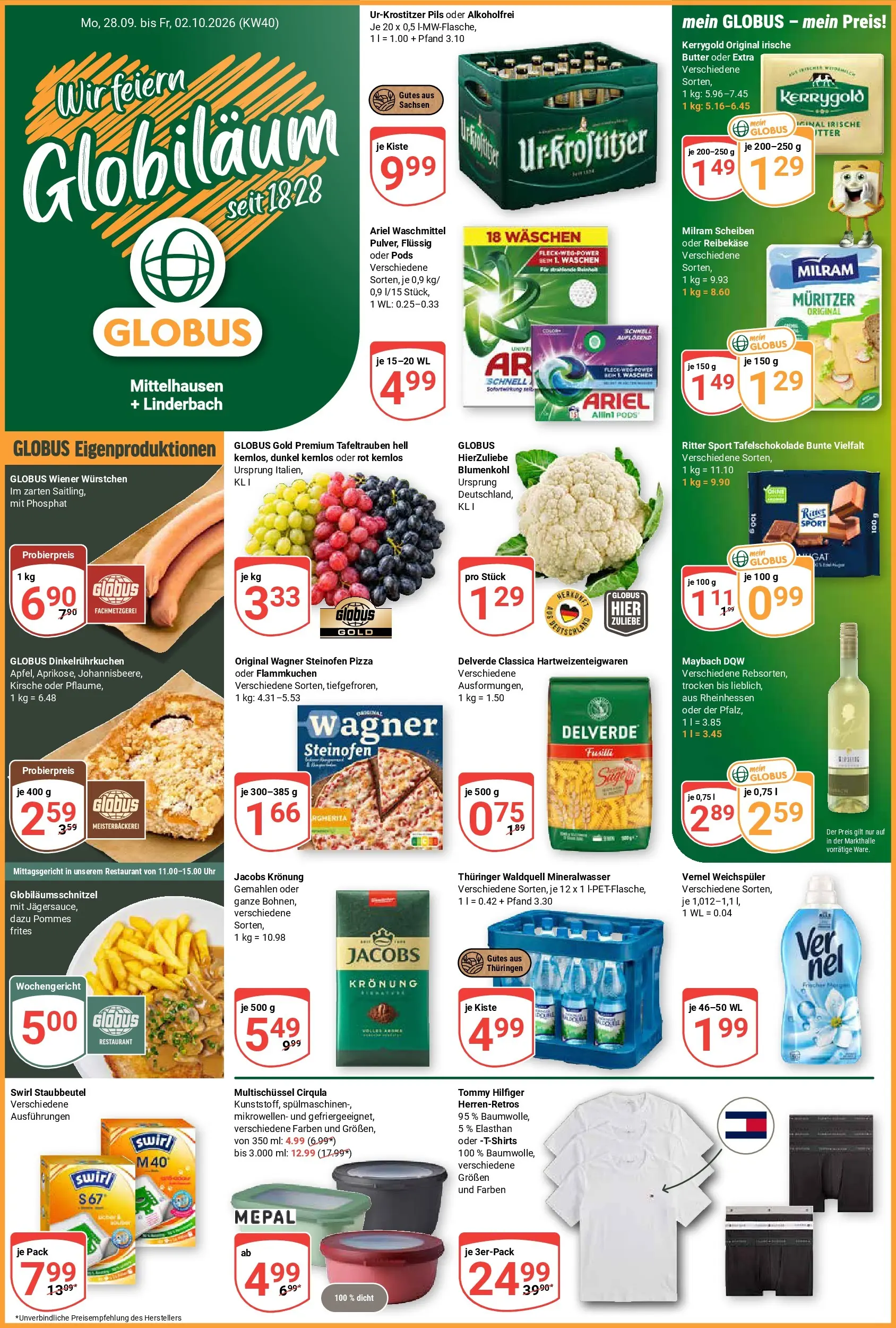 globus - Globus - Mittelhausen + Linderbach Prospekt nächste Woche – von Montag 28.09.2026 bis Freitag 02.10.2026