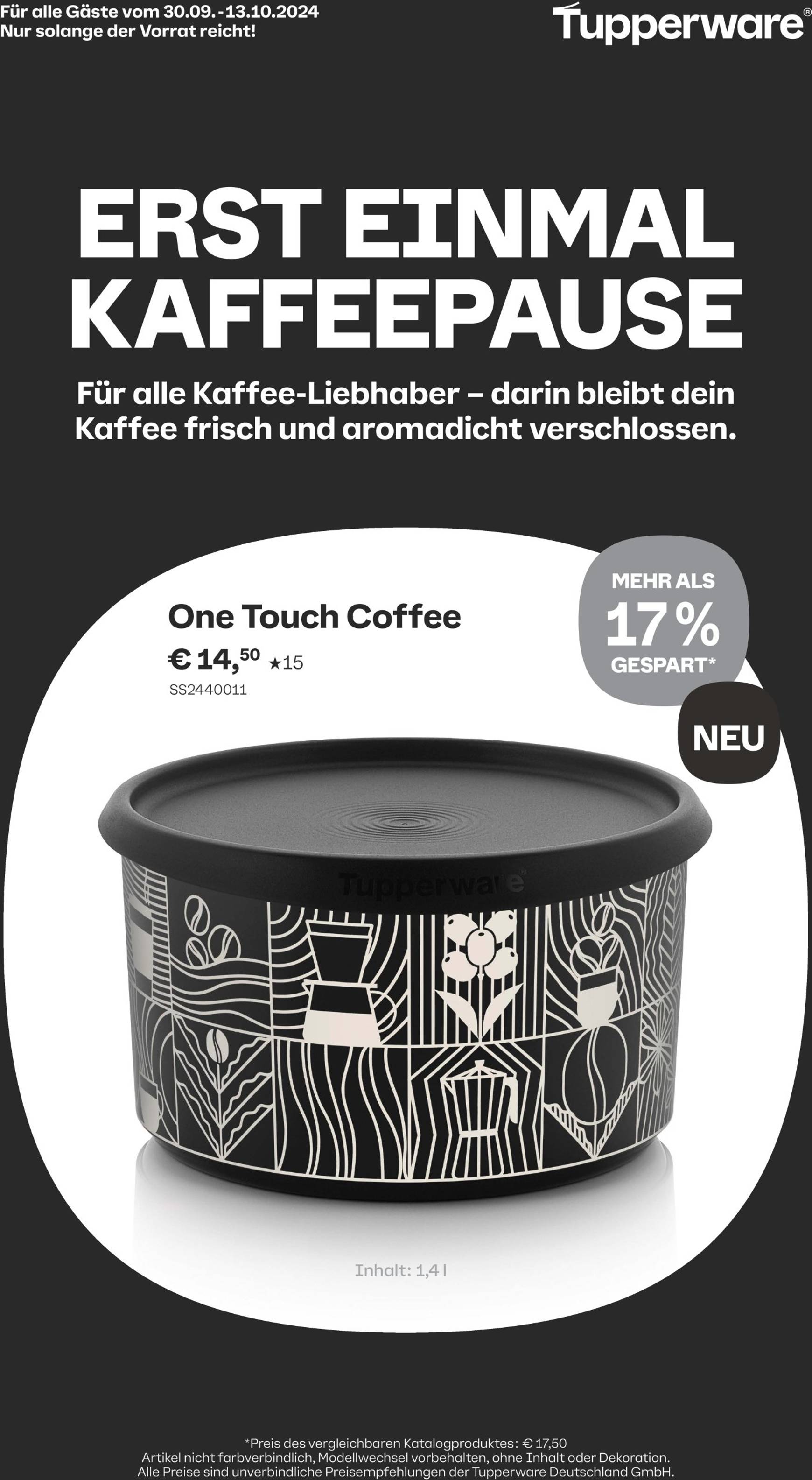 tupperware - Tupperware - One Touch Coffee-Prospekt gültig ab 30.09. - 13.10. - page: 1