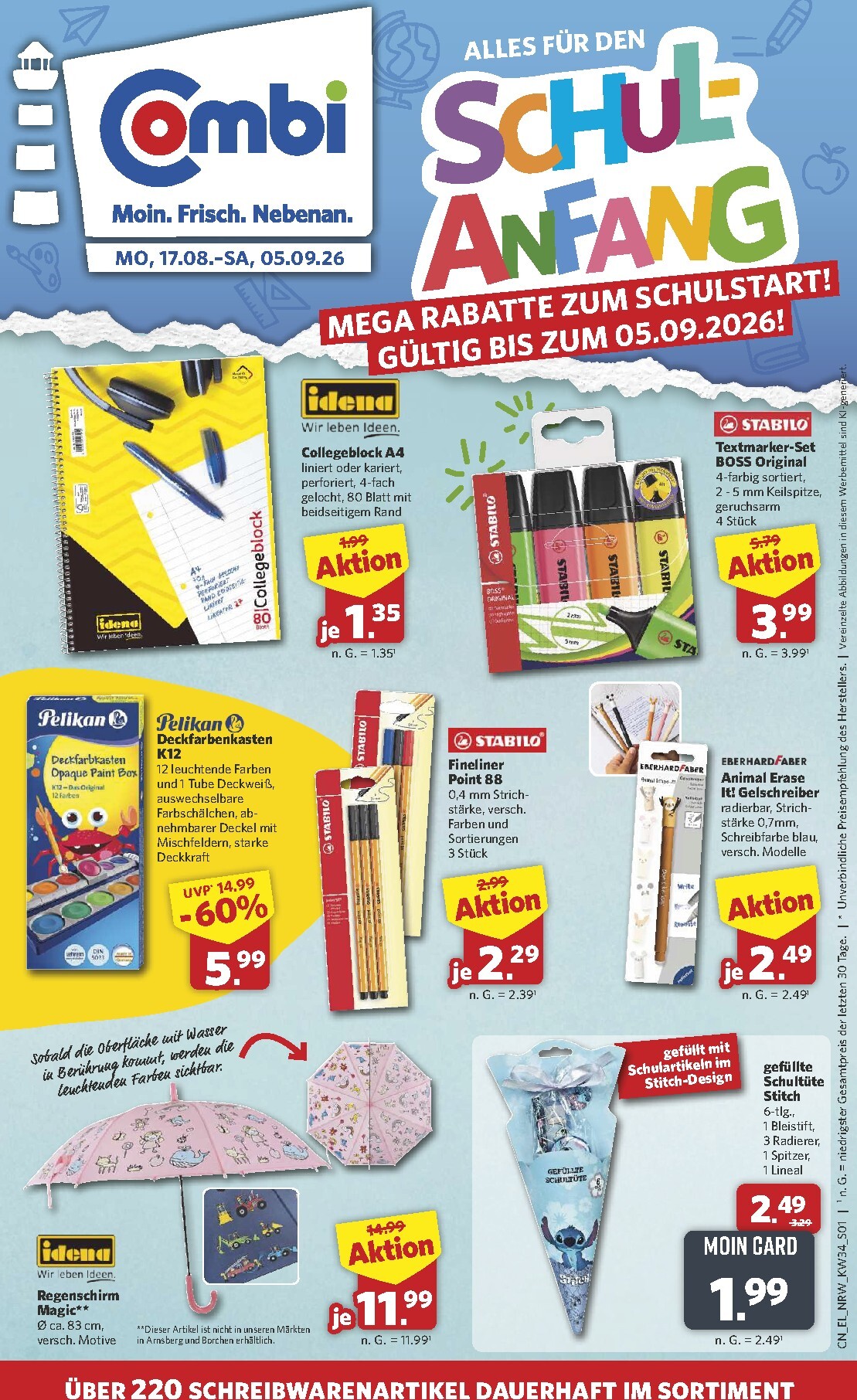 combi - Combi - Schulanfang Prospekt – von Montag 17.08.2026 bis Samstag 05.09.2026 - page: 1