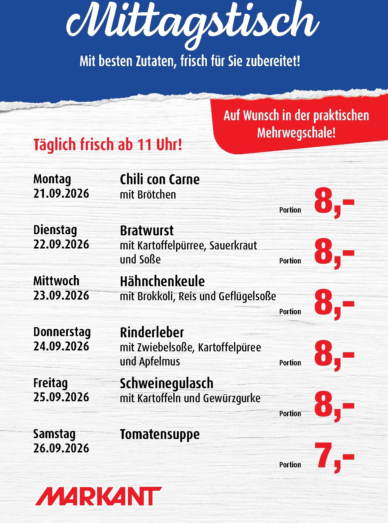 markant-freu-dich-drauf - Markant Freu Dich Drauf - Mittagstisch Prospekt nächste Woche – von Montag 21.09.2026 bis Samstag 26.09.2026