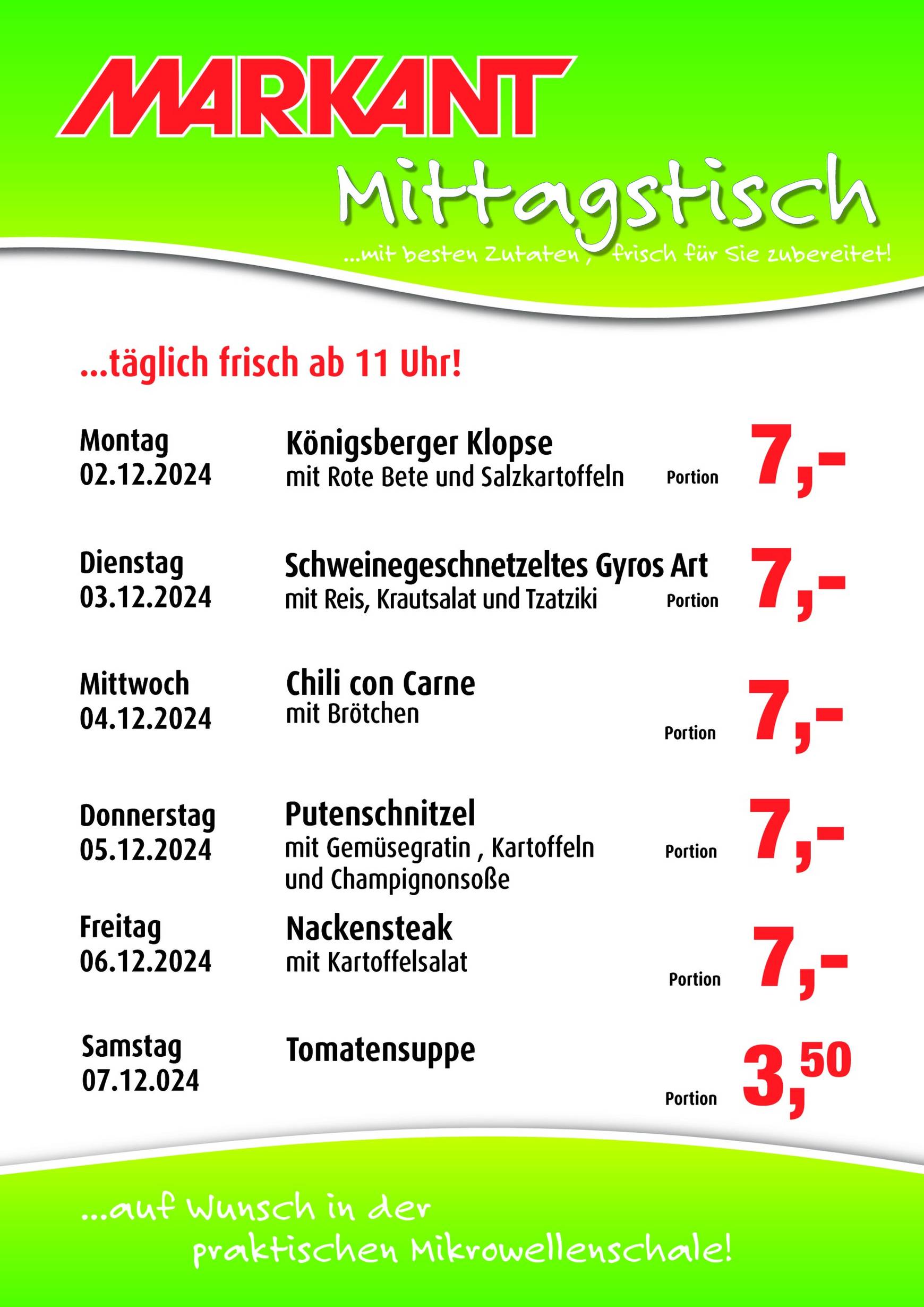 markant-freu-dich-drauf - Markant Freu Dich Drauf - Mittagstisch-Prospekt gültig von 02.12. bis 07.12.