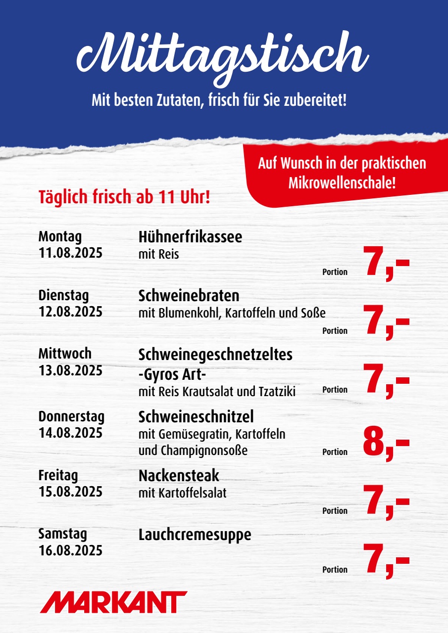 markant-freu-dich-drauf - Markant Freu Dich Drauf - Mittagstisch-Prospekt gültig vom 11.08. bis 16.08.