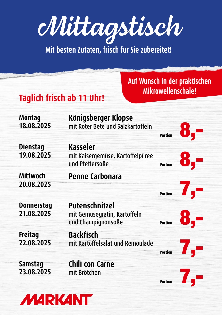 markant-freu-dich-drauf - Markant Freu Dich Drauf - Mittagstisch-Prospekt gültig vom 18.08. bis 23.08.